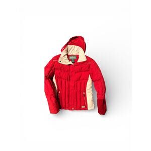 L.L. Bean Women’s Small Red Goose Down Puffer Jacket Hooded Winter Coat